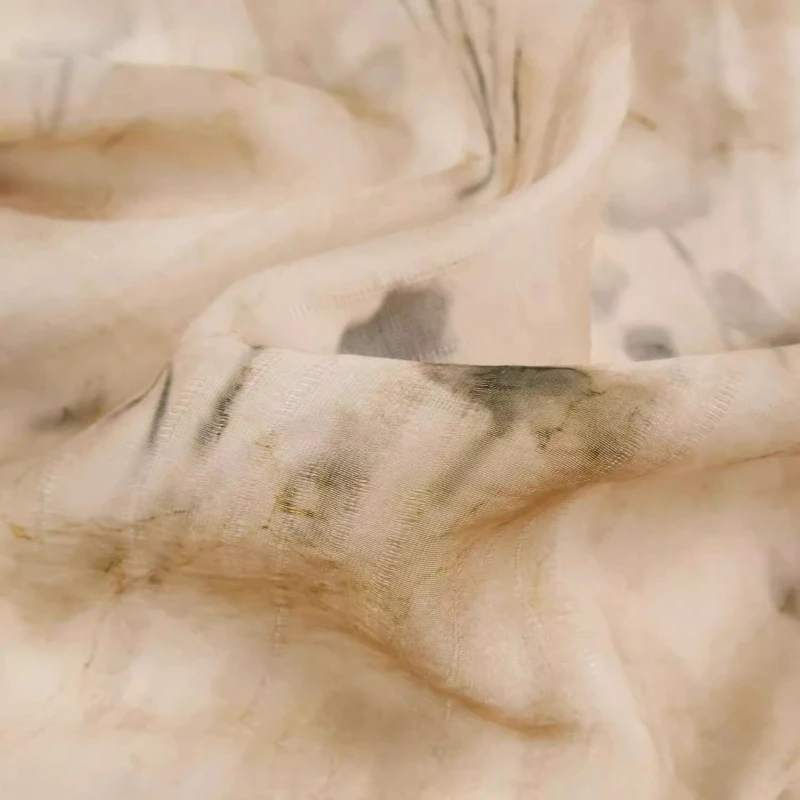 Tela de Lino Ocell con Estampado de Loto en Acuarela Degradado Café, Material Textil de Diseño para Hanfu y Qipao, Ligero como una Pluma, para Confección DIY