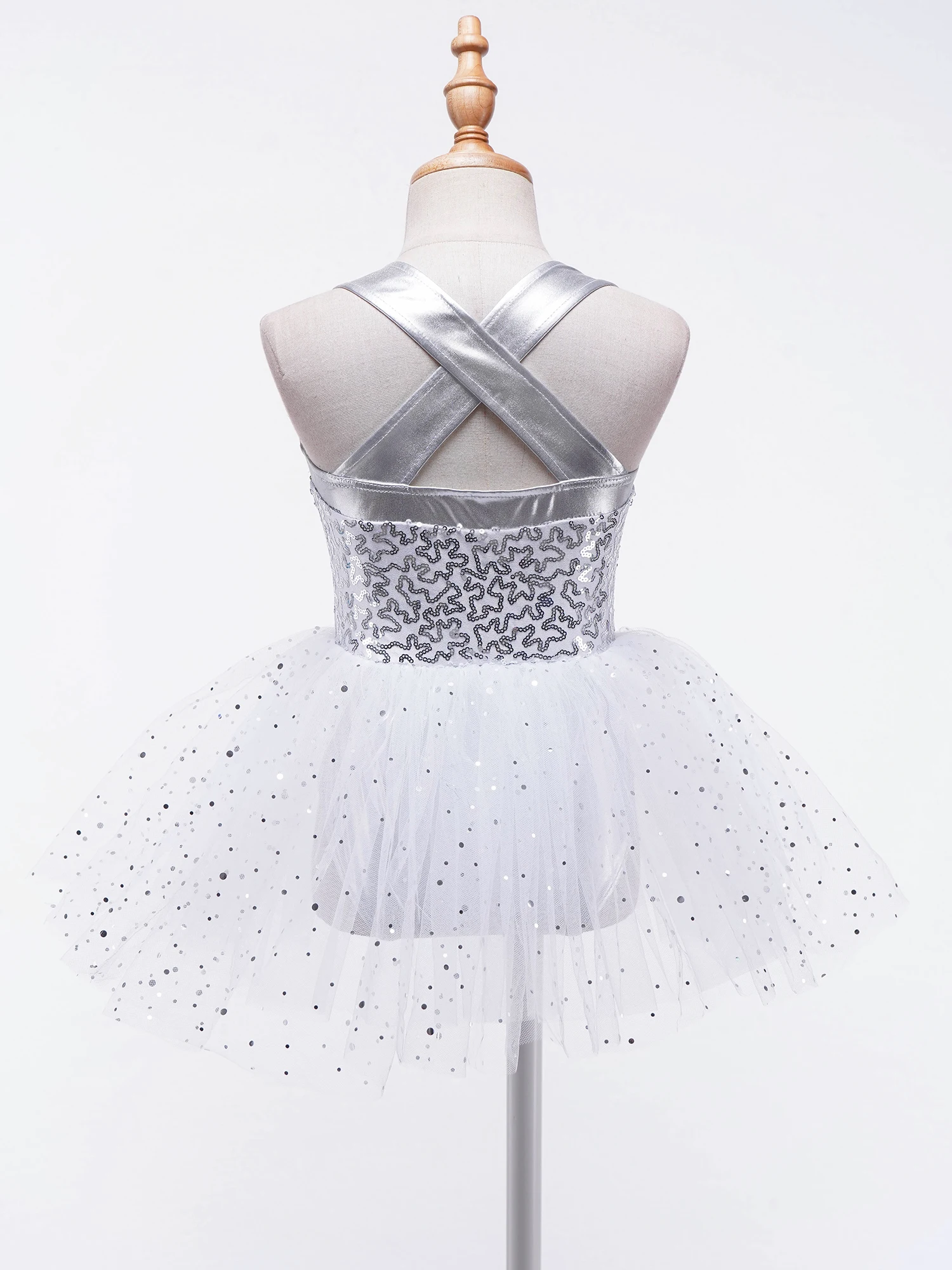 Bambini ragazze paillettes balletto Tutu vestito gonna a rete danza Performance Costume senza maniche ginnastica body Ballerina Dancewear