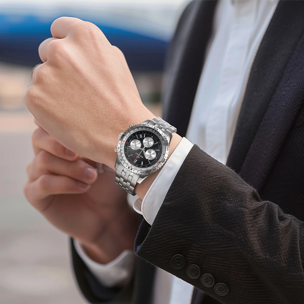 BERNY Aviation Herrenuhren Quarz Chronograph Uhr Datum Saphir Super Leuchtend Luxusmarke Dress Herren Armbanduhr – Detail 14