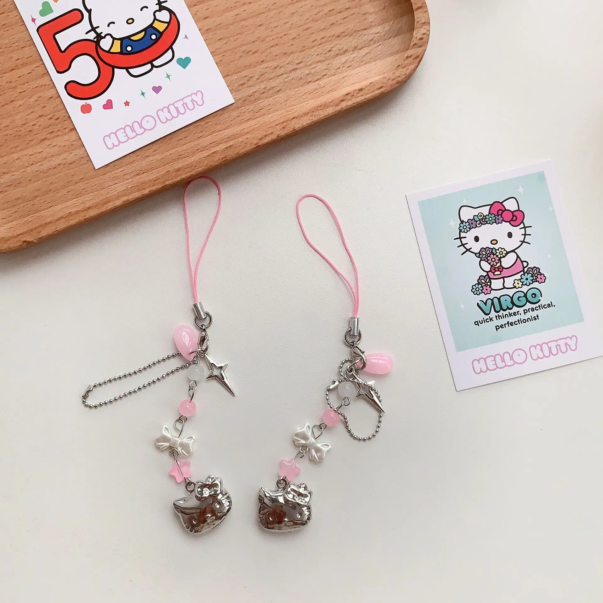 Hello Kitty Cell Phone Rope Chain Sanrio Anime Pendant Handmade Beads Strand Choker Bracelets Dangle DIY Jewelry Accessories Toy