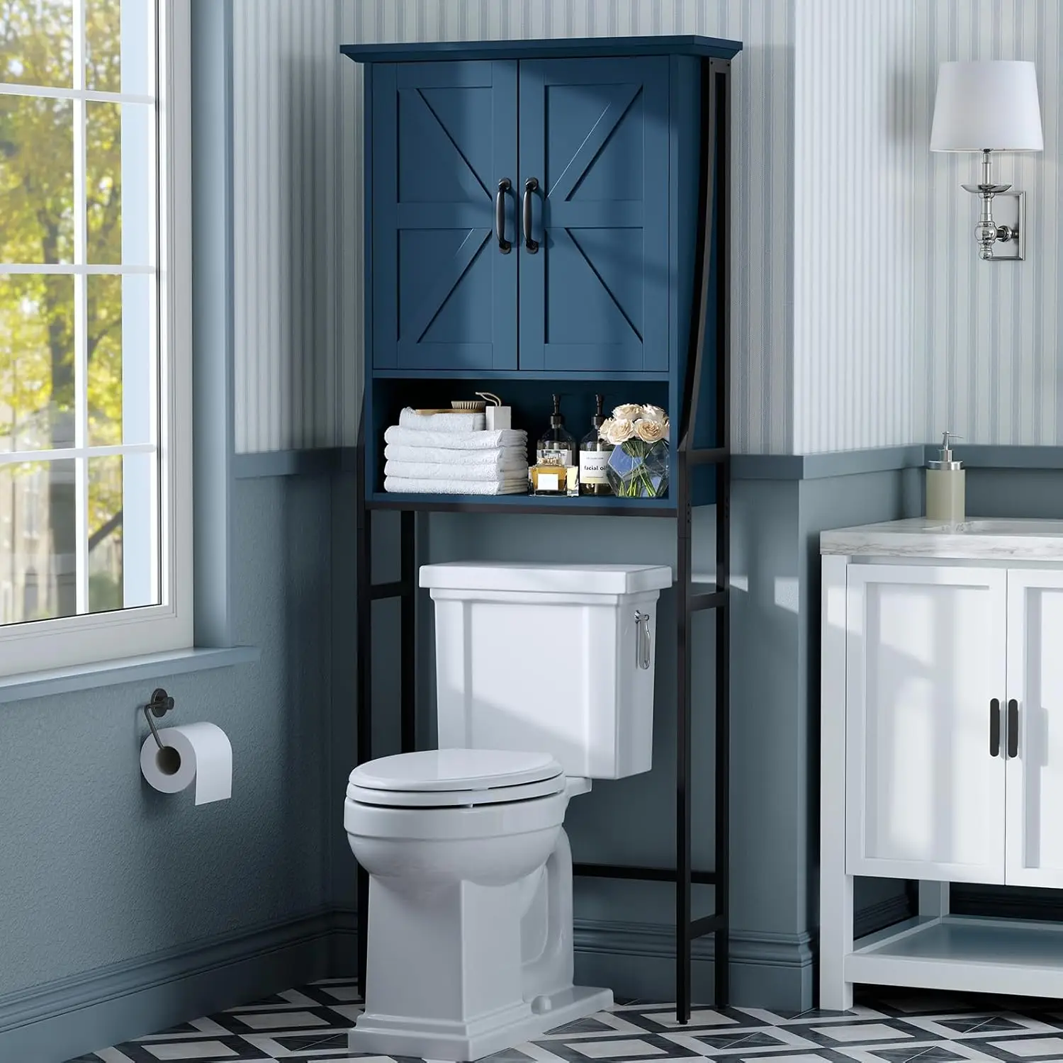 

Over The Toilet Storage Cabinet, Over Toilet Bathroom Organizer with Doors Above Toilet Storage Cabinet Spacesaver Rack