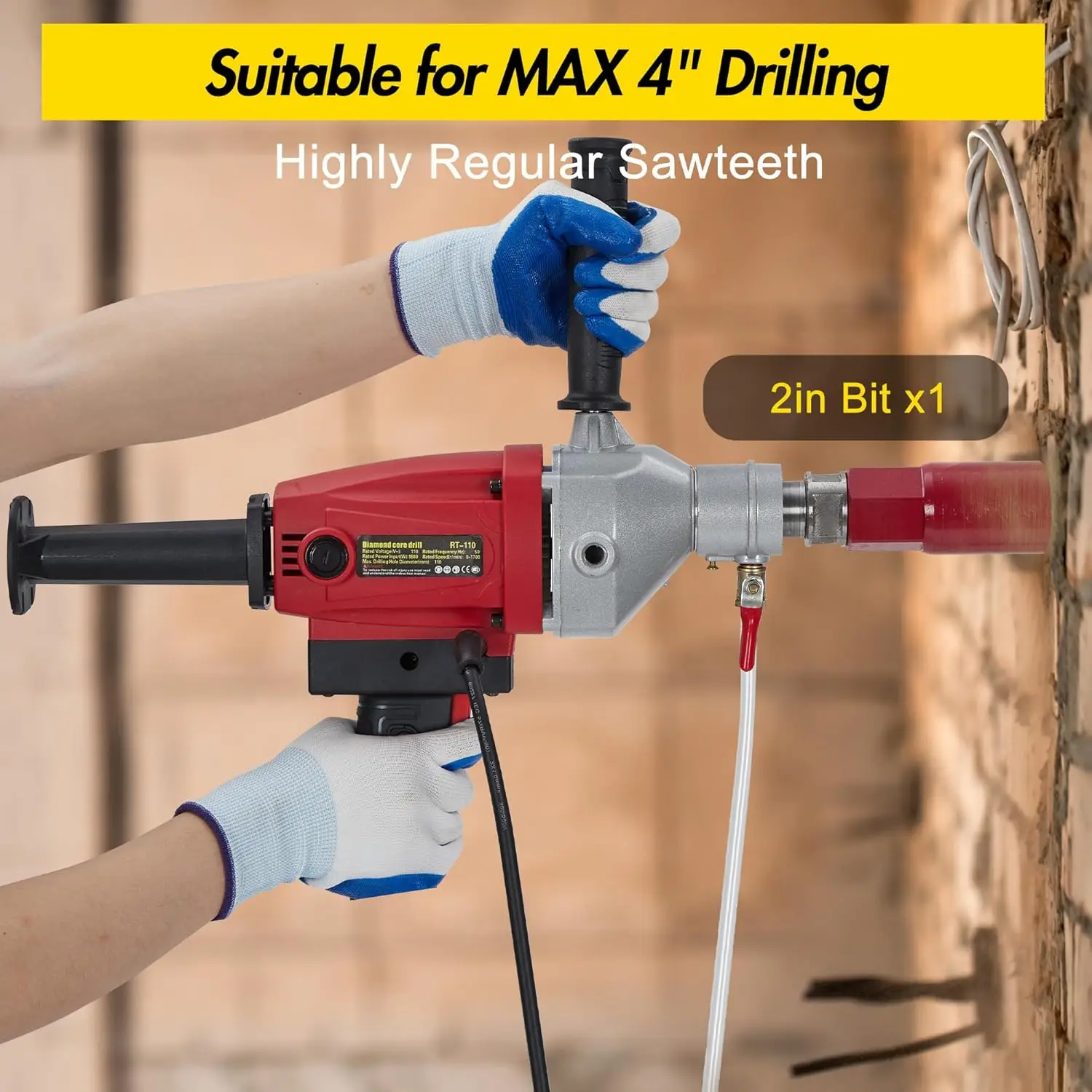 Perforadora de núcleo de diamante portátil de 1500W, funcionamiento seco y húmedo, 1880RPM, diámetro máximo de perforación de 4" para hormigón/ladrillo/piedra ﻿