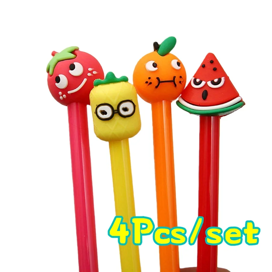 

4 Pcs Ergonomic 3D Fruit Design Pens - Smooth Writing Office & School Supplies with Cartoon Charm