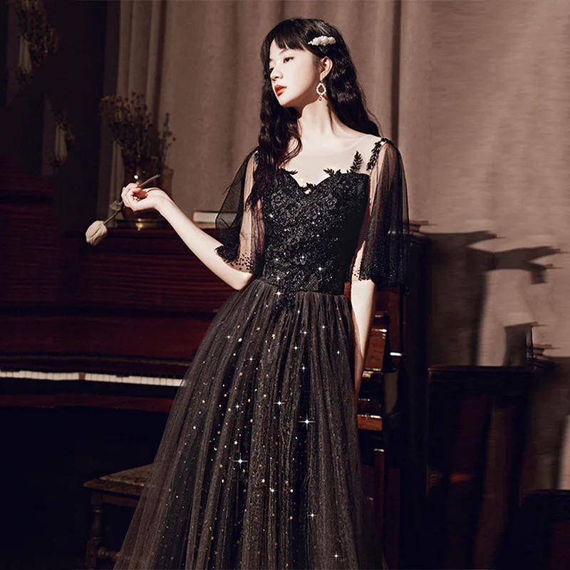 

Evening Dress for Women 2025 Summer New Style Banquet Style Art Exam Black Annual Meeting Banquet Dress Birthday Party Dress
