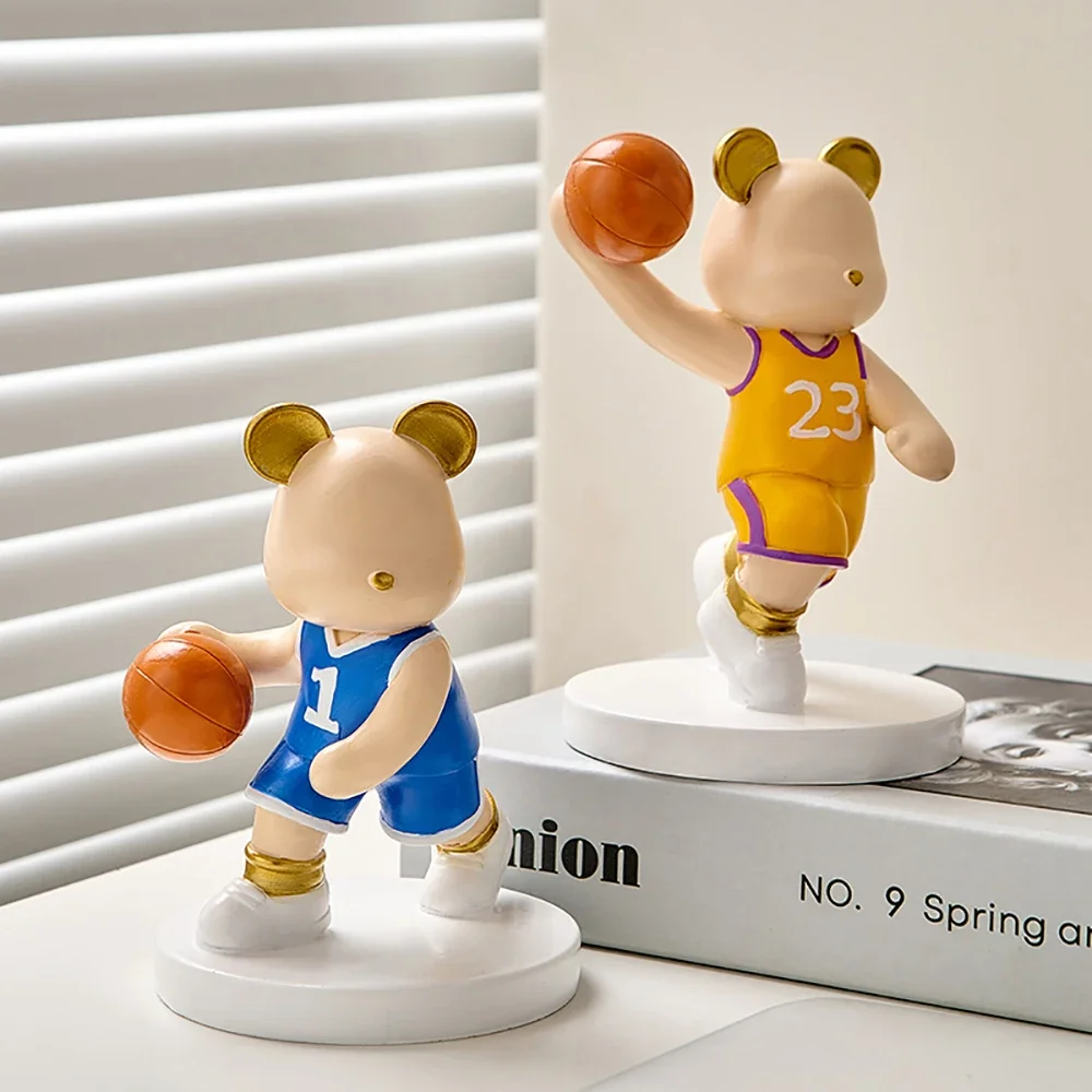 Sports Bear Figurine Creative Bear Football Player Animal Sculpture Resin Desktop Ornament Crafts Home Decoration Figurines