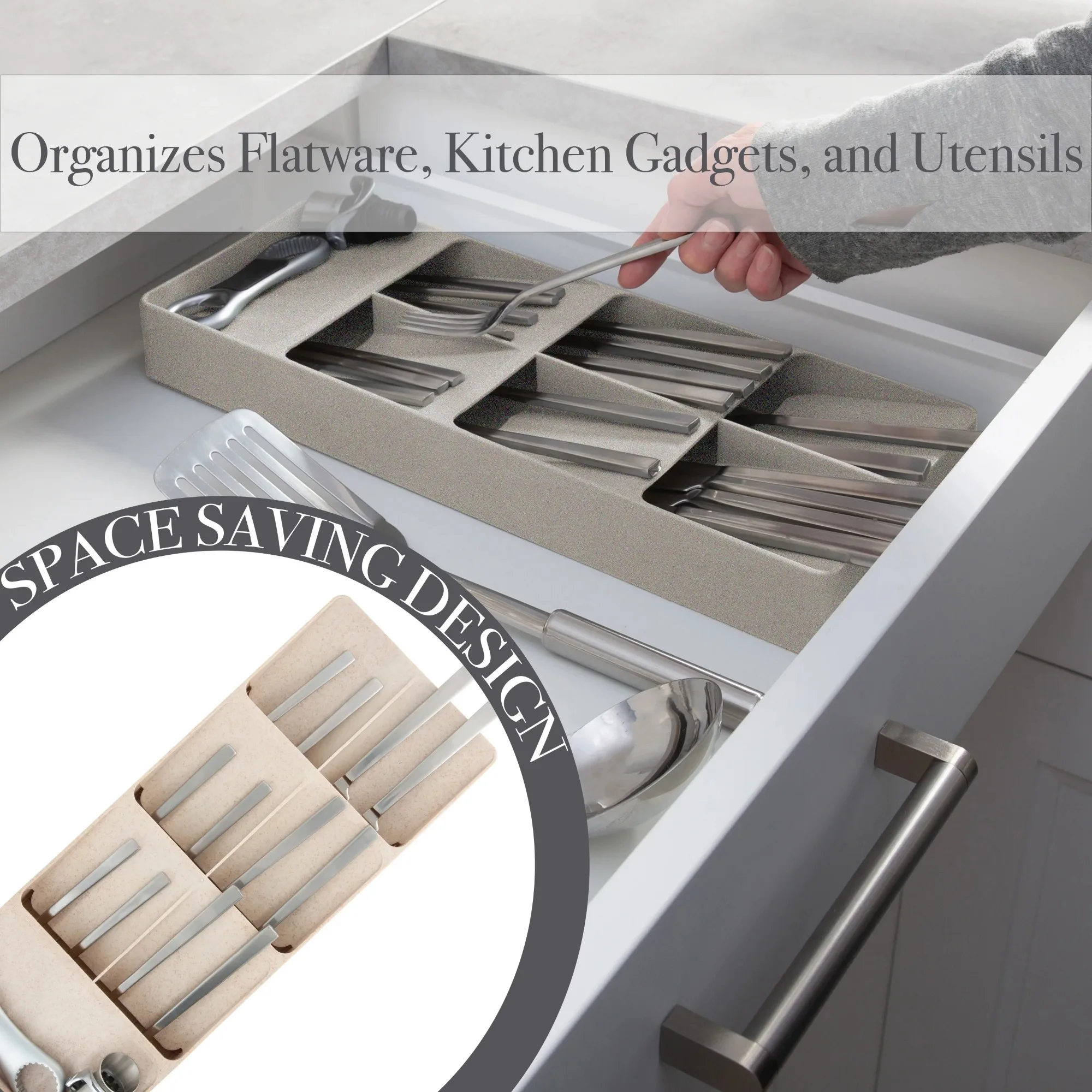 تفاصيل المطبخ منظم أدوات المائدة 7 أقسام 15.87 لتر × 6.22 باللون الطبيعي