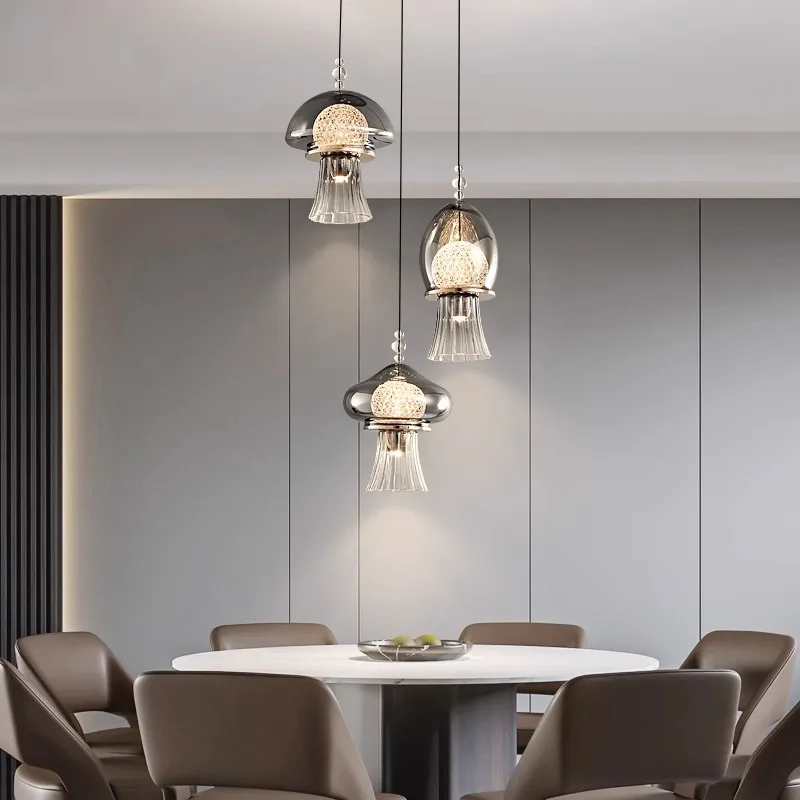 Italian Minimalism LED Pendant Light Creative Jellyfish Glass Ceiling Chandelier Parlor Bedroom Bedside Table Luxurious Decorate