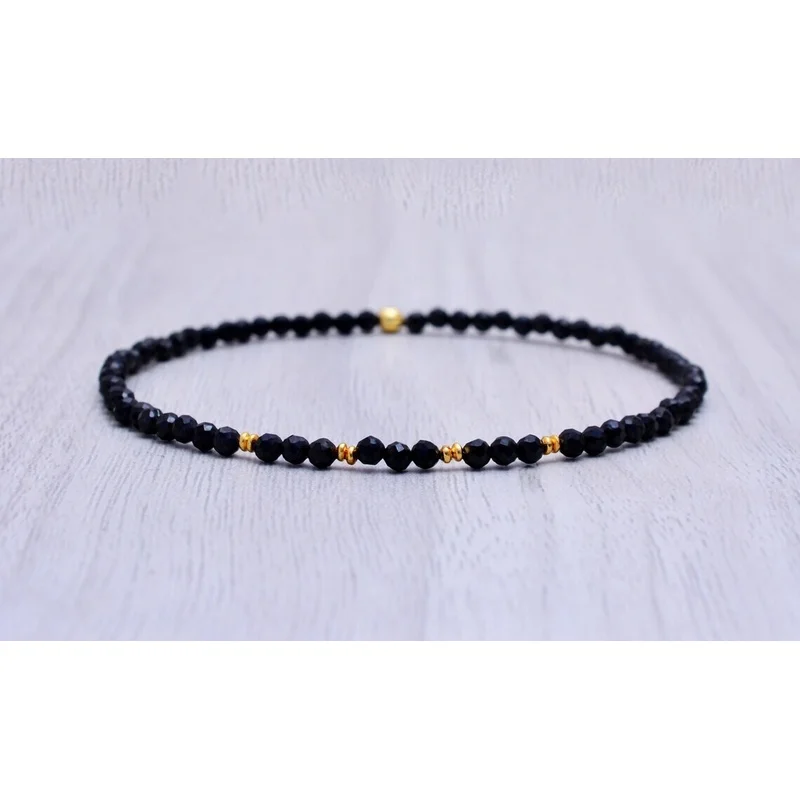 Nature Black Tourmaline Protects Faceted Round Beads 6-8'' Stretchable Bracelet