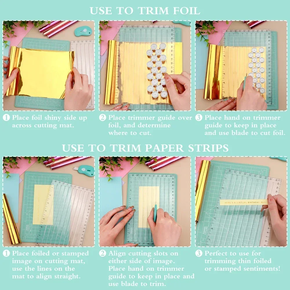 Craft Foil Paper Cutters Quick Trimmer for Foil and Paper with Blade Helpful Grid Line Easy Sentiment Strips Trimming Craft Tool