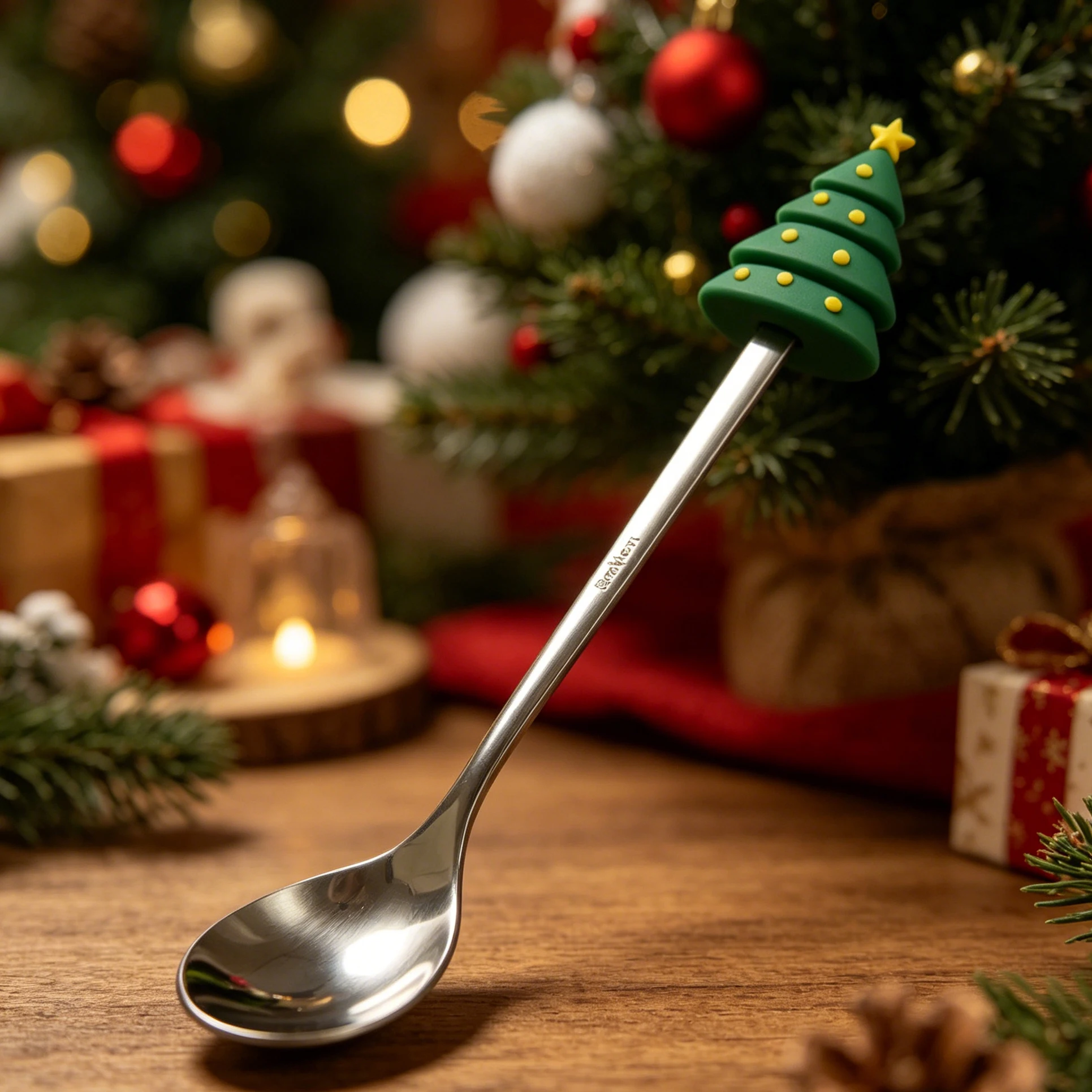 New Christmas Themed Silver Dinner Spoon And Stainless Steel Cartoon Spoon Creative Tableware Set No Gift Box