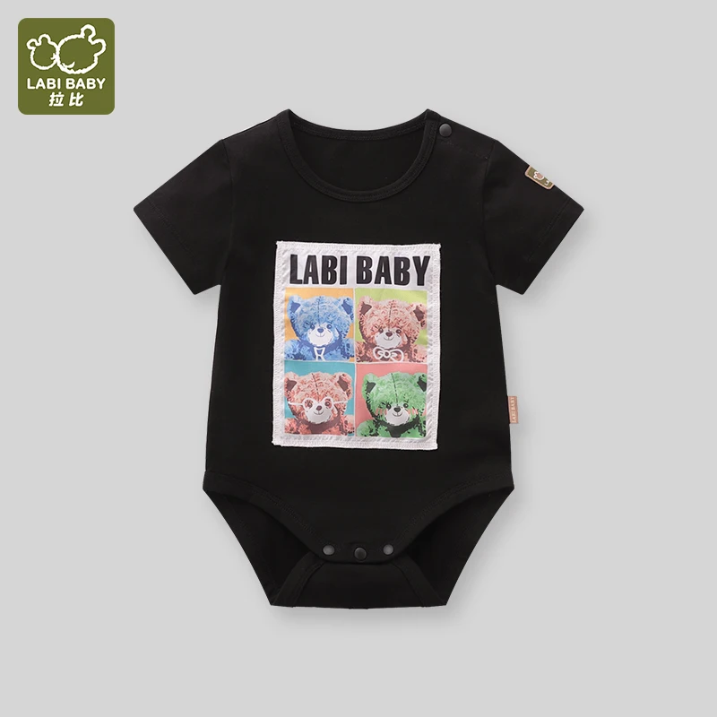 

LABI BABY Fashion Bodysuit for Boys Girls Bear Print Cotton Toddler Romper Infant Short Sleeve Onesie Summer Newborn Clothes