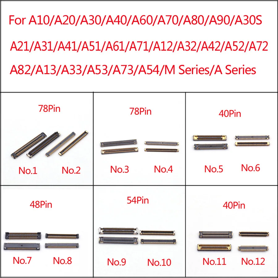 5Sets 40 78 Pin USB Charging FPC Connector For Samsung A10 A20 A30 A40 A31 A53 A70 A30s A41 A12 A32 A42 A52 A72 A73 LCD Screen