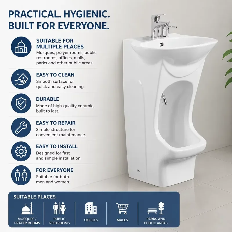 Modern Style Wudu Mate Wash Basin Ceramic Lavabo Small Foot Oval Pedestal Sinks Single-Hole Faucet Practical Wudu Wash