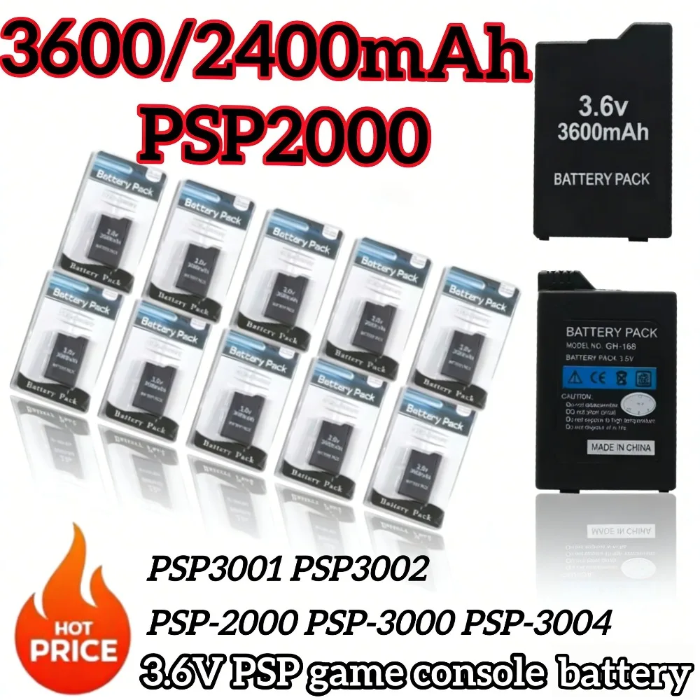 1-10PCS Lithium Battery 3600mAh/2400mAh High Capacity Replacement PSP-2000 PSP-3000 PSP-3004 Pack for Game Console
