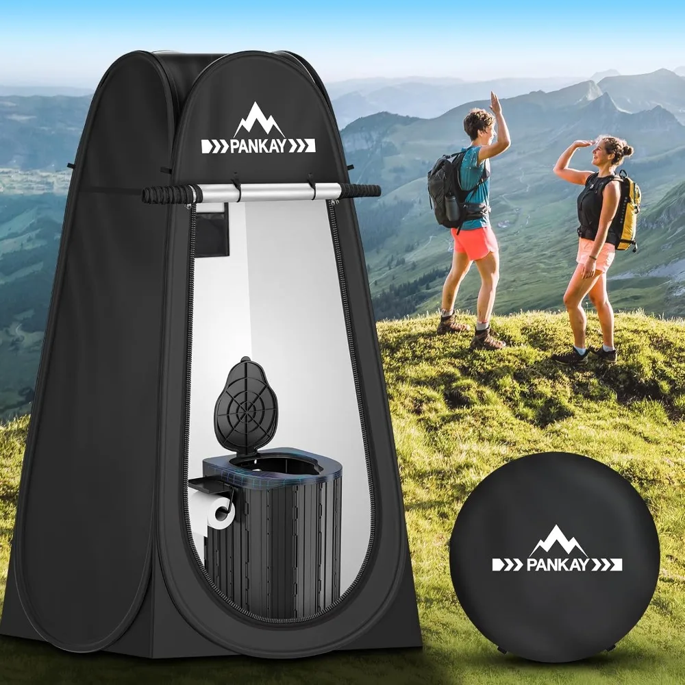 خيمة تواليت محمولة للخصوصية منبثقة للبالغين - قعادة تخييم مقاس XL مع دش خارجي وخيمة تغيير