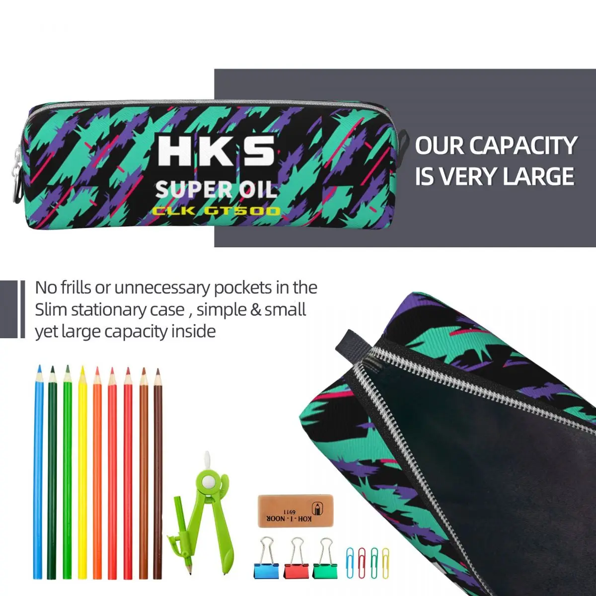 Imagem -06 - Hks Adventure Jdm Lápis Case Drift Car Pen Box Bolsa para Estudante Grande Armazenamento Office Zipper Pencilcases Moda