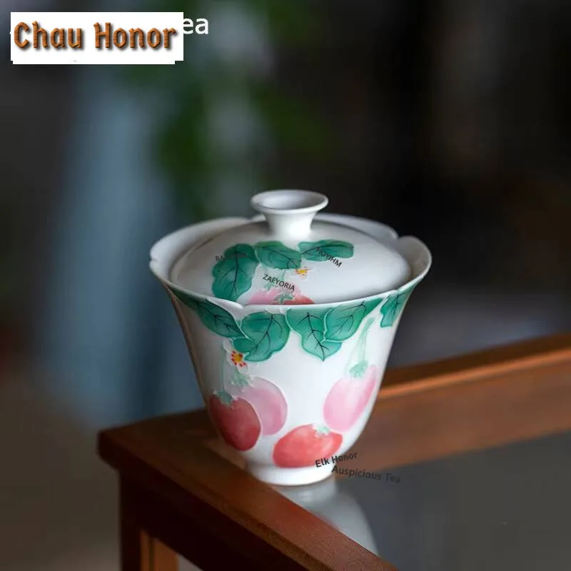 

125ml Boutique Underglaze Color Hand Painted Strawberry Kuikou Ceramics Tea Tureen Handmade Household Kung Fu Teaset Accessories