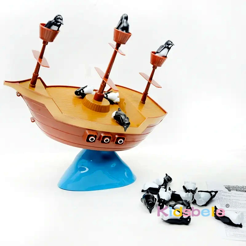 Giochi da tavolo per la famiglia per bambini con nave pirata Design pinguino Gioco di equilibrio Barca pirata da tavolo