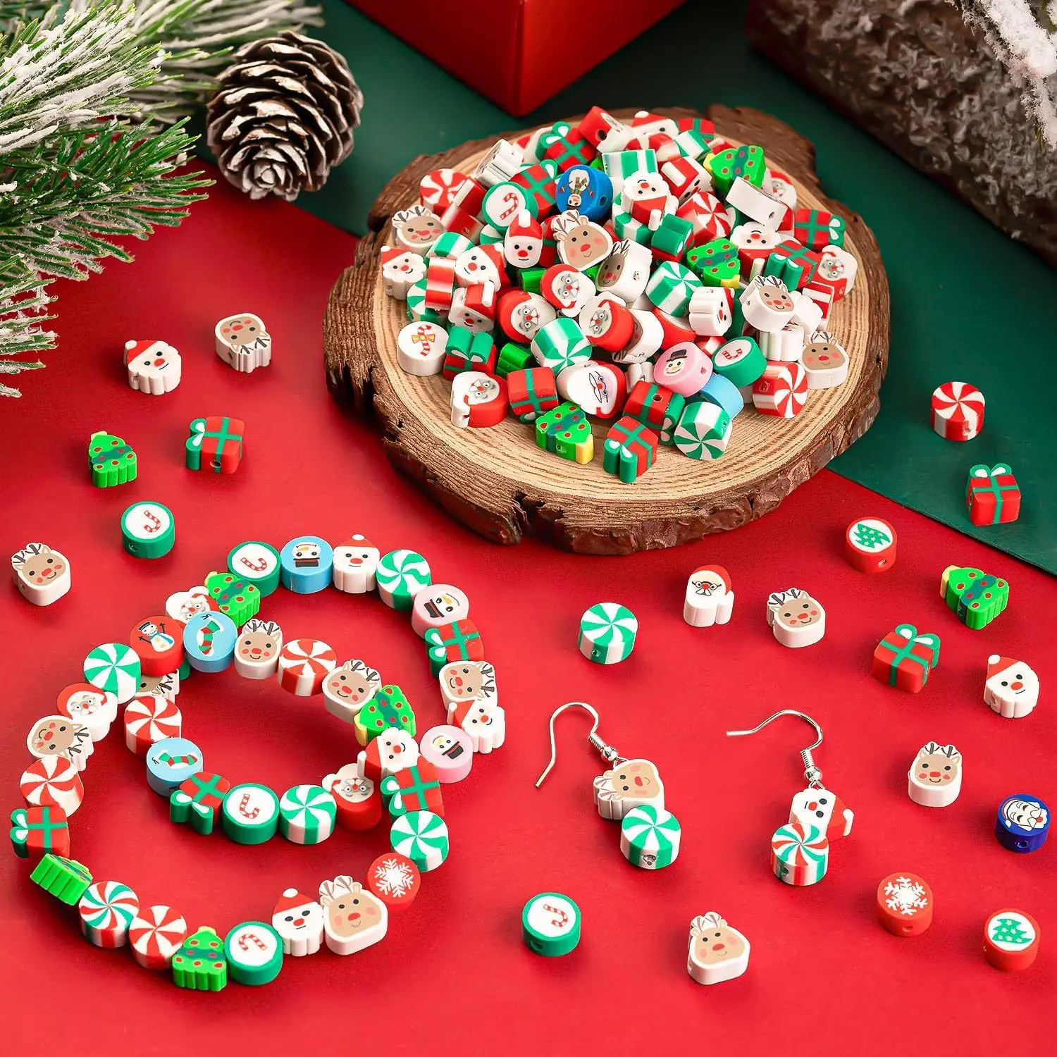 100pcs Cartoon Christmas Gingerbread Man Loose Spacer Polymer Clay Beads For Diy Jewelry Making Accessories Xmas Decoration