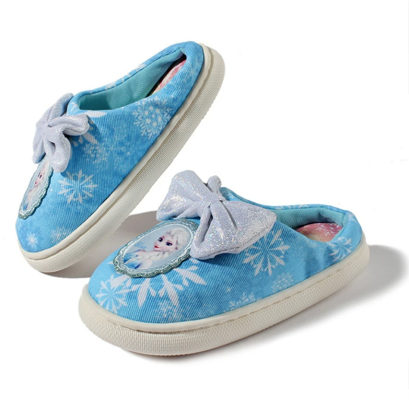 

Disney Girls' Shoes Shiny Children's Cartoon Princess Elsa Shoes Soft Sole Non slip Cute Sports Home Blue Slippers Size 28-33