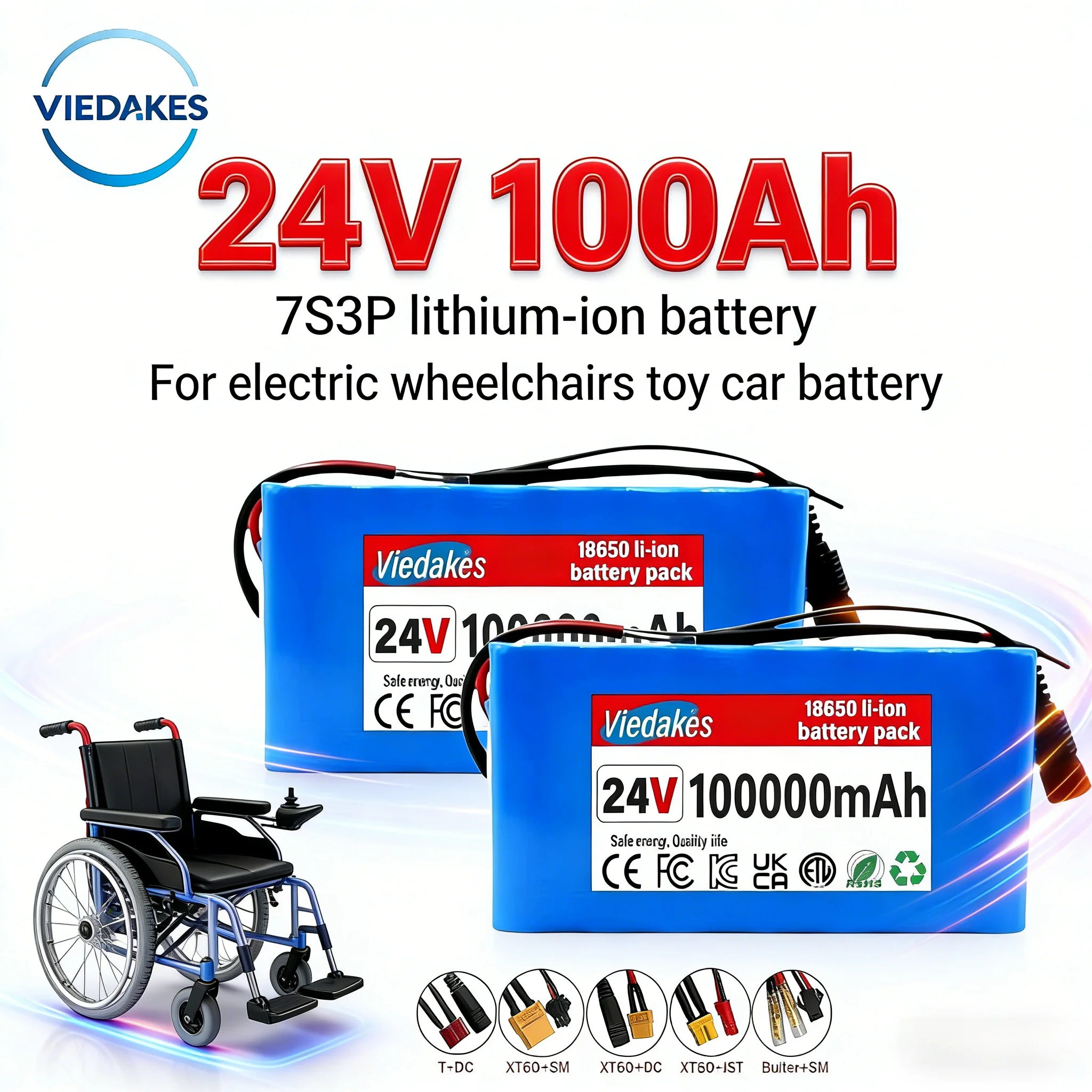 New 24V 100Ah 7S3P 21700 Lithium Battery Pack for E-Motor Wheelchair Scooters, 4000+ Cycles, Large Capacity + Light Weight