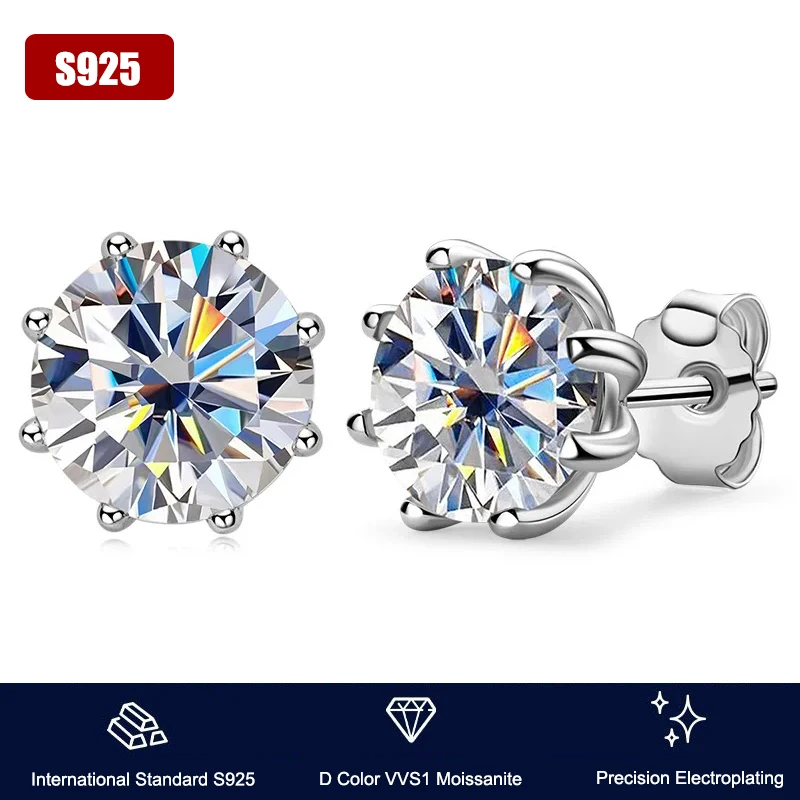 

2ct 8mm D Color Moissanite 8 Claw Earrings 925 Silver 18K Gold Plated Stud Earrings For Women Jewelry