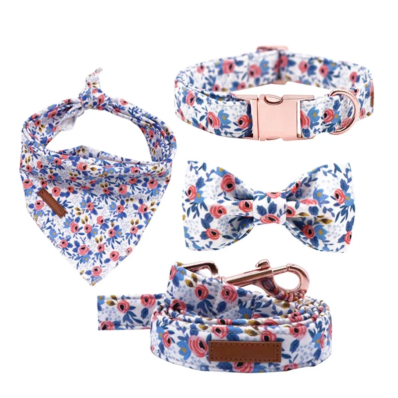 

luxury accessories for dogs cats nylon adjustable metal buckle dog collar and leash set custom pattern bandana pet supplies