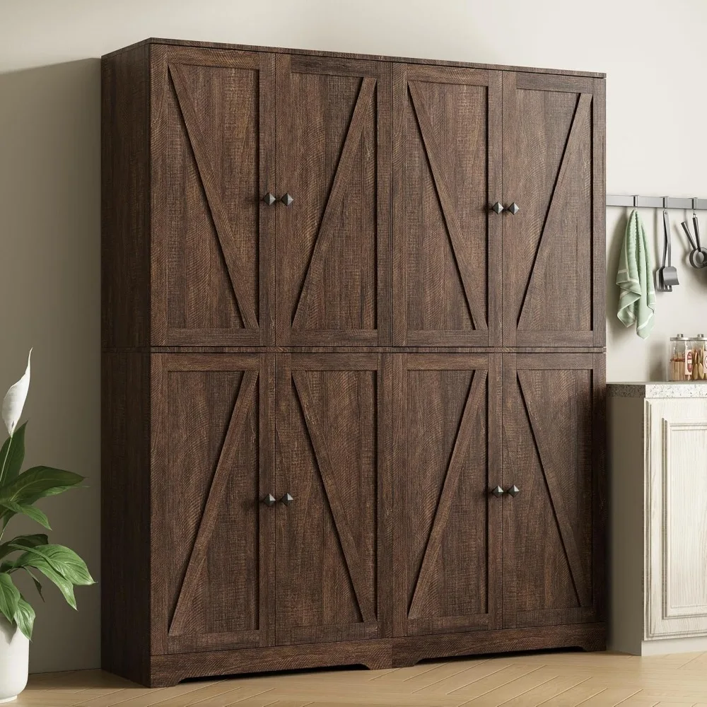 

Farmhouse Storage Cabinet Set of 2, 72" Tall Kitchen Pantry Cabinet with 4 Barn Doors, Freestanding Storage Cabinets