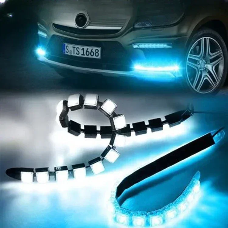 Luz DRL impermeable 6/8/10LED para coches, luz de circulación diurna Flexible decorativa para coche, tira de conducción, faro de estilo