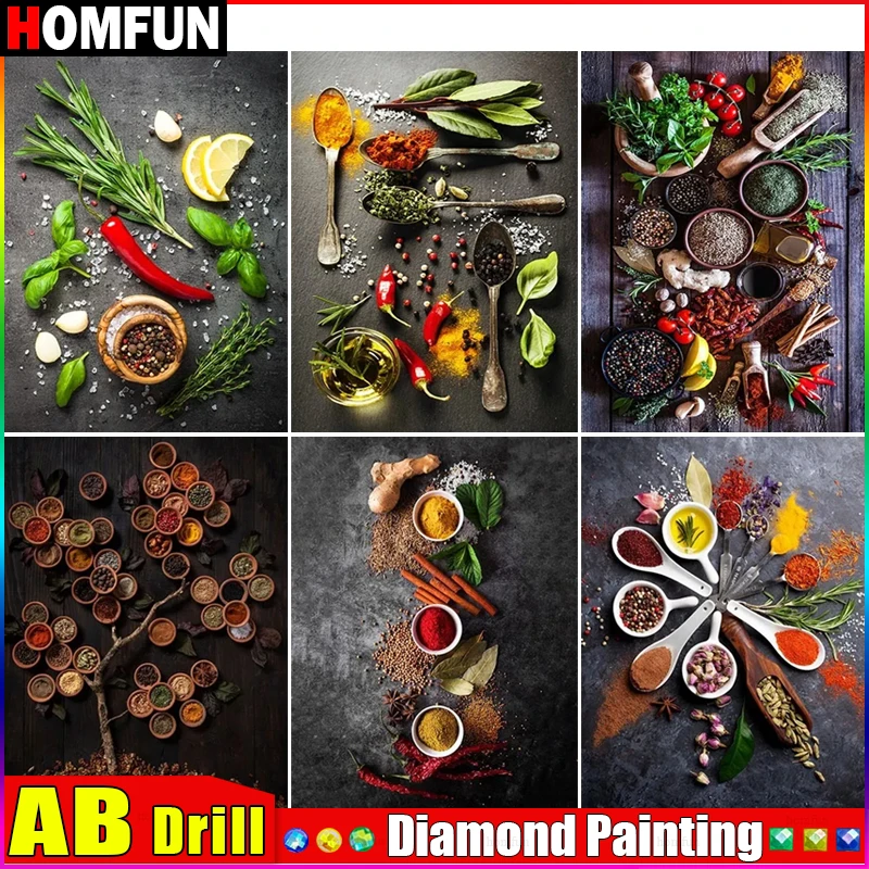 

HOMFUN AB DIY 5D алмазная живопись "Овощная приправа" полная алмазная вышивка распродажа картина из стразов для праздничных подарков