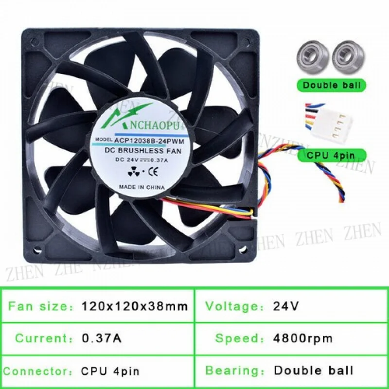 Y for ACP12038B-24PWM 120mm fan 12cm DC24V 0.37A Double ball 4 lines PWM cooling fan