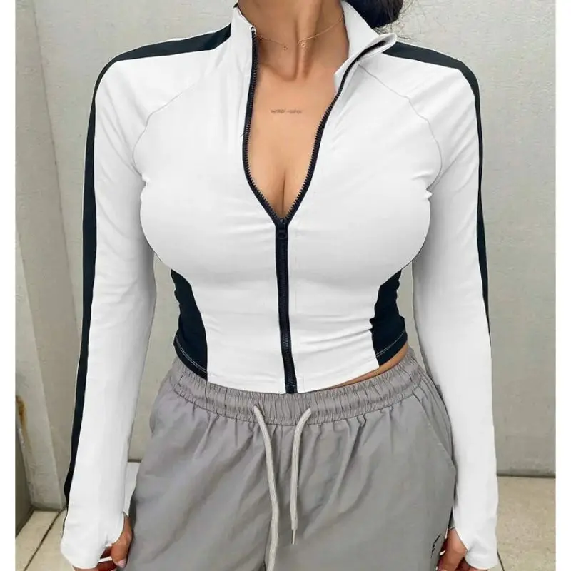 Yoga-Kleidung Stehkragen-Jacke Outdoor-Sport Langarm Damen Slim Schnelltrocknende Reißverschluss-Strickjacke Lauf-Fitness-Jacke Top – Detail 2