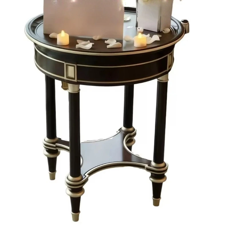 Retro wood double corner side table gold decoration living room home
