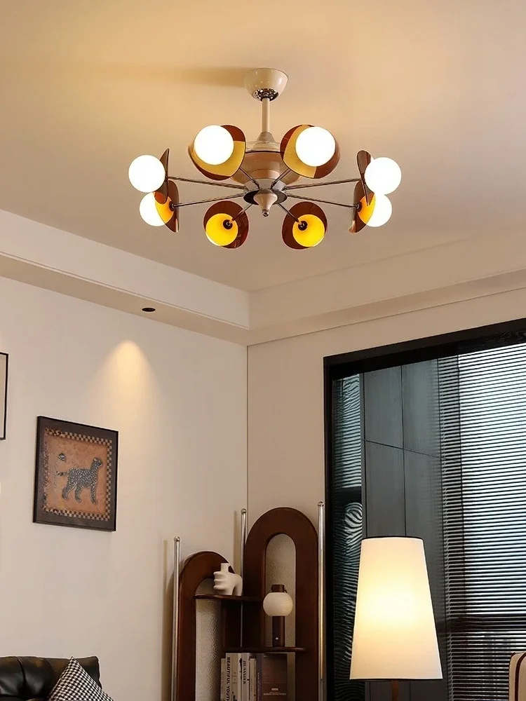 French cream wind living room fan light 2025 new creative magic bean large size invisible silent