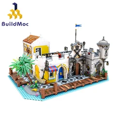 BuildMoc Pirate Lagoon Lockup Revisited Port Town Building Blocks Set 21322 Seaside Island House Bricks Toys Children Kids Gifts