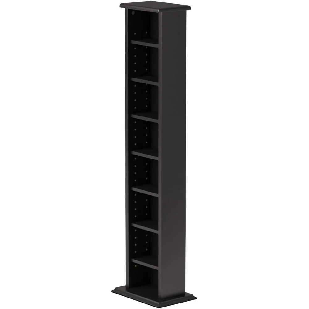 Black Slim Multimedia Storage Tower，Easy to assemble, versatile, and space saving，8.75"D x 13"W x 51"H