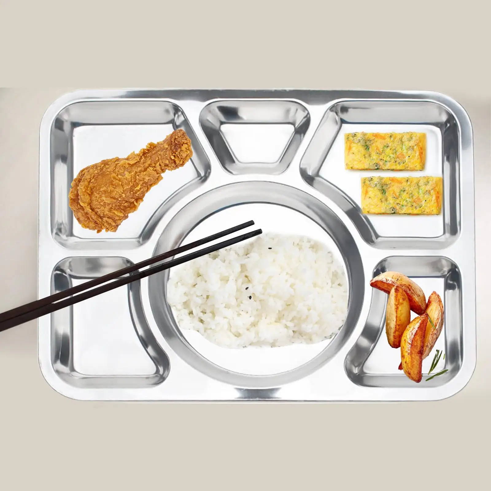 Plato compartimentado con 6 secciones, bandeja de comida dividida, plato con divisiones, Thali con compartimentos