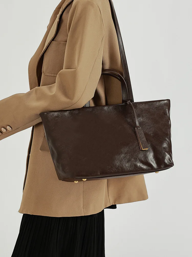 Large Capacity Leather Women Bag Senior Sense Commuter Women Handbag Temperament Luxury Ladies Head Layer Cowhide Shoulder Bag