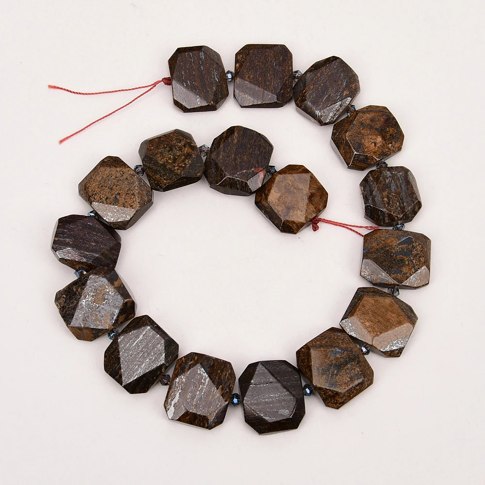 Natural Faceted Brown Bronzite Chunky Slice Loose Beads Stone Slab Rectangle 15.5" Strand Jewelry Making DIY