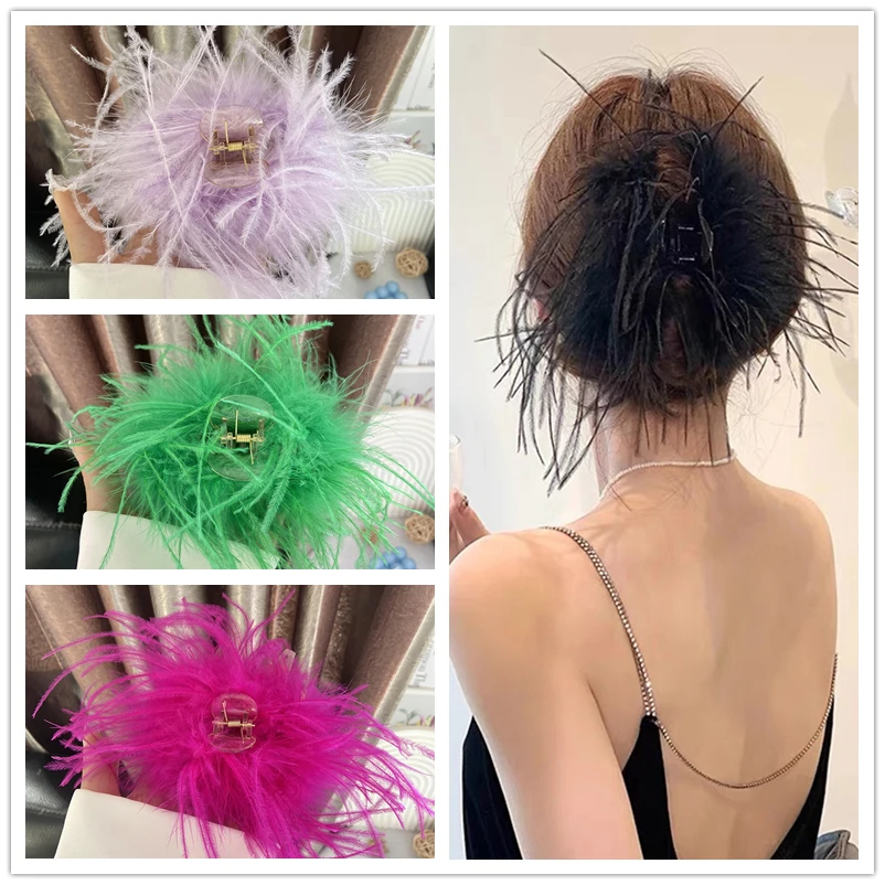 13 colors Fashion Korean Feather Hair Clips for Women Claw Clips New High-end Feather Headbands for Women Hair Accessories