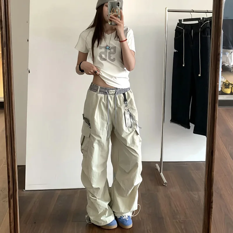 

Y2K Vintage Pants Women Oversized Hip Hop Drawstring Pocket Fashion Chic Cargo Pant Casual Office Lady Baggy Trousers New