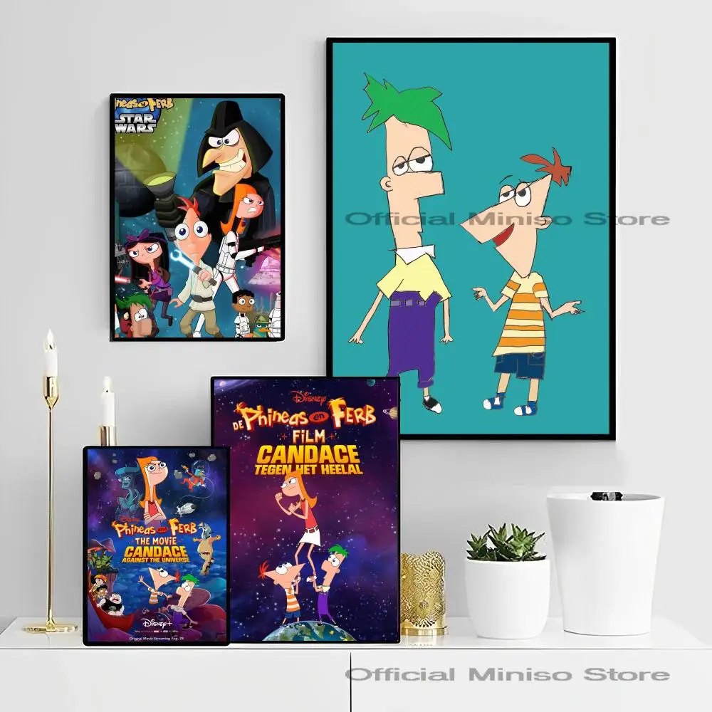 Anime Poster Self-adhesive Art Waterproof Paper Sticker Coffee Phineas and Ferb House Bar Room Wall Decor