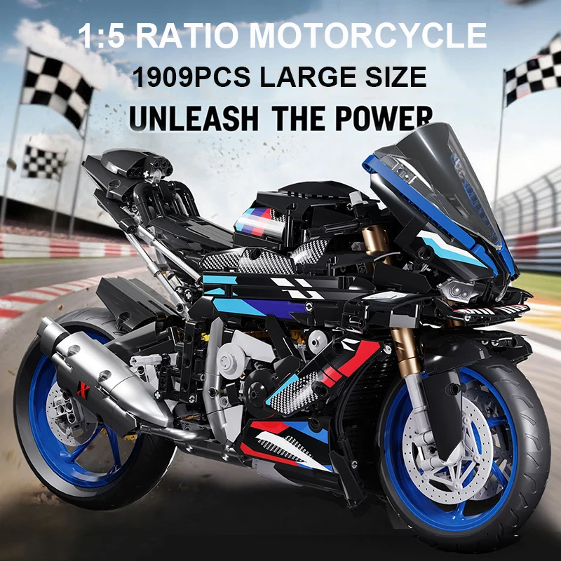 1909 قطعة RR دراجة نارية V4S سباق السيارات اللبنات مجموعة ، 1:5 مقياس دراجة نارية أطقم منمذجة ، لعبة الجذعية للأطفال البالغين ، هدية عيد الميلاد #1