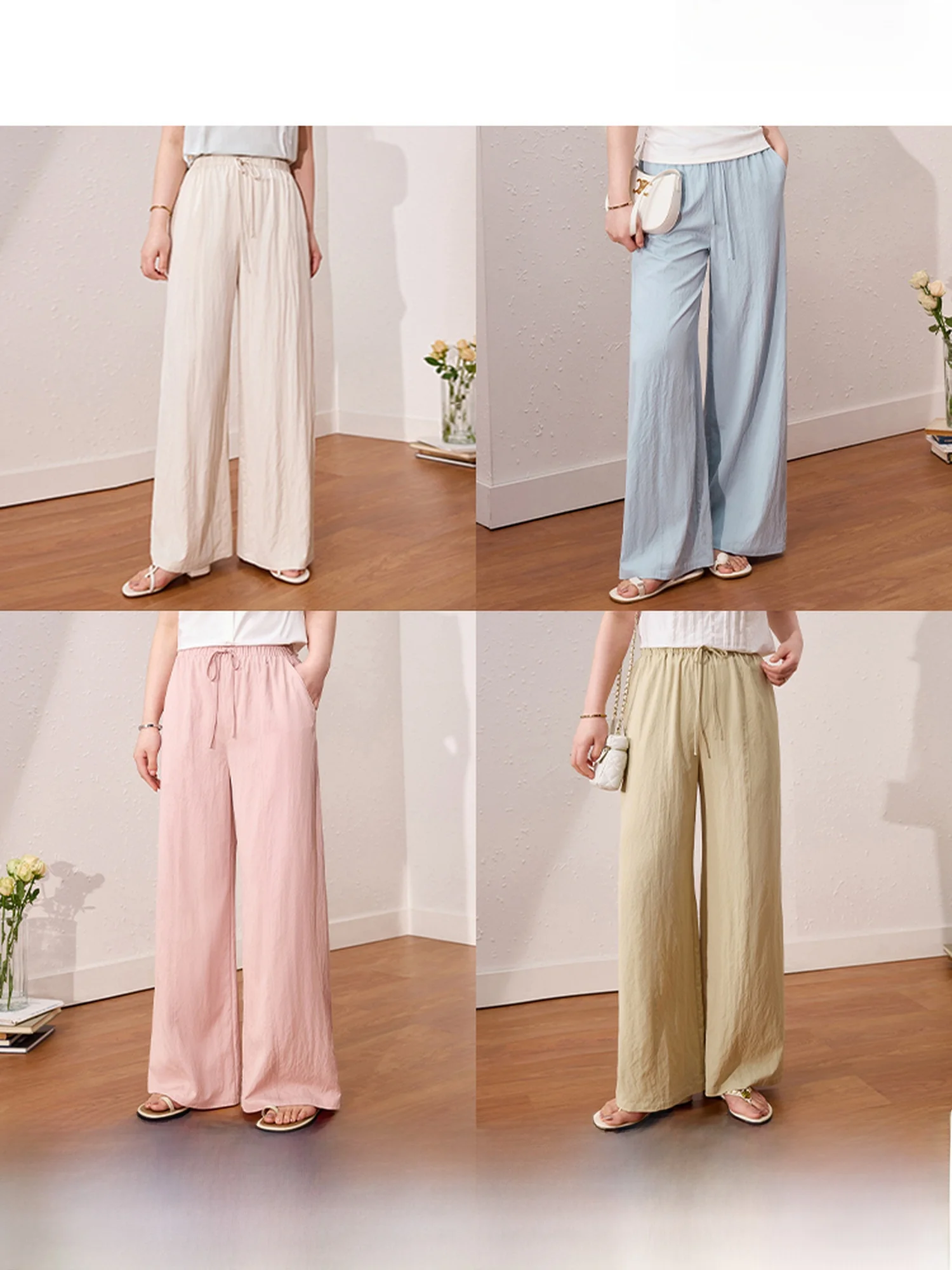 

Легкие летние брюки-палаццо для полных женщин Blue Language: охлаждающие, свободные, с эффектом «допамин», суперприталенные, с широкими штанинами