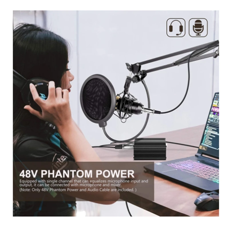 Condenser Microphone XLR Cable 48V Phantom Power Supply Microphone Phantom Power EU Plug