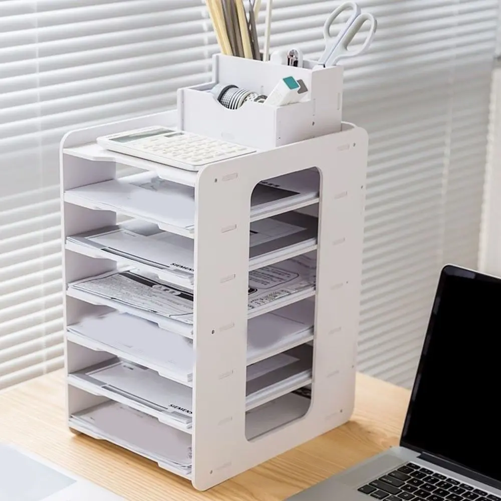 Practical PVC Multi-layer File Storage Rack Space Saving Large Capacity File Holder Easy Assembly Desk Top Shelf for Home