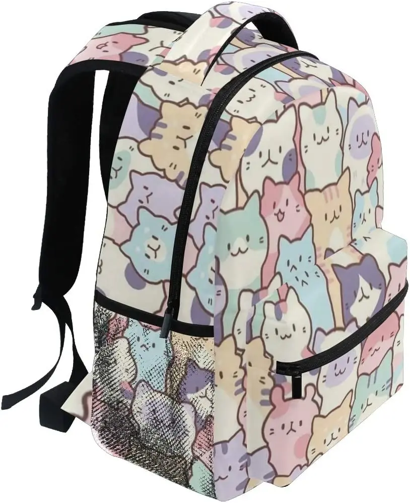 Colorful Cats Bookbag Cute Animal Pattern Schoolbag Business Laptop Roomy Backpack Bookbag for Hiking Traveling Camping