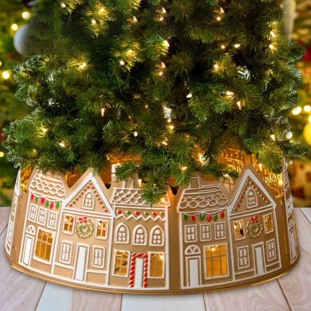 26 Inch Gingerbread House Christmas Tree Collar LED Christmas Tree Ring Xmas Tree Stand Base Cover for Christmas Tree Decoration