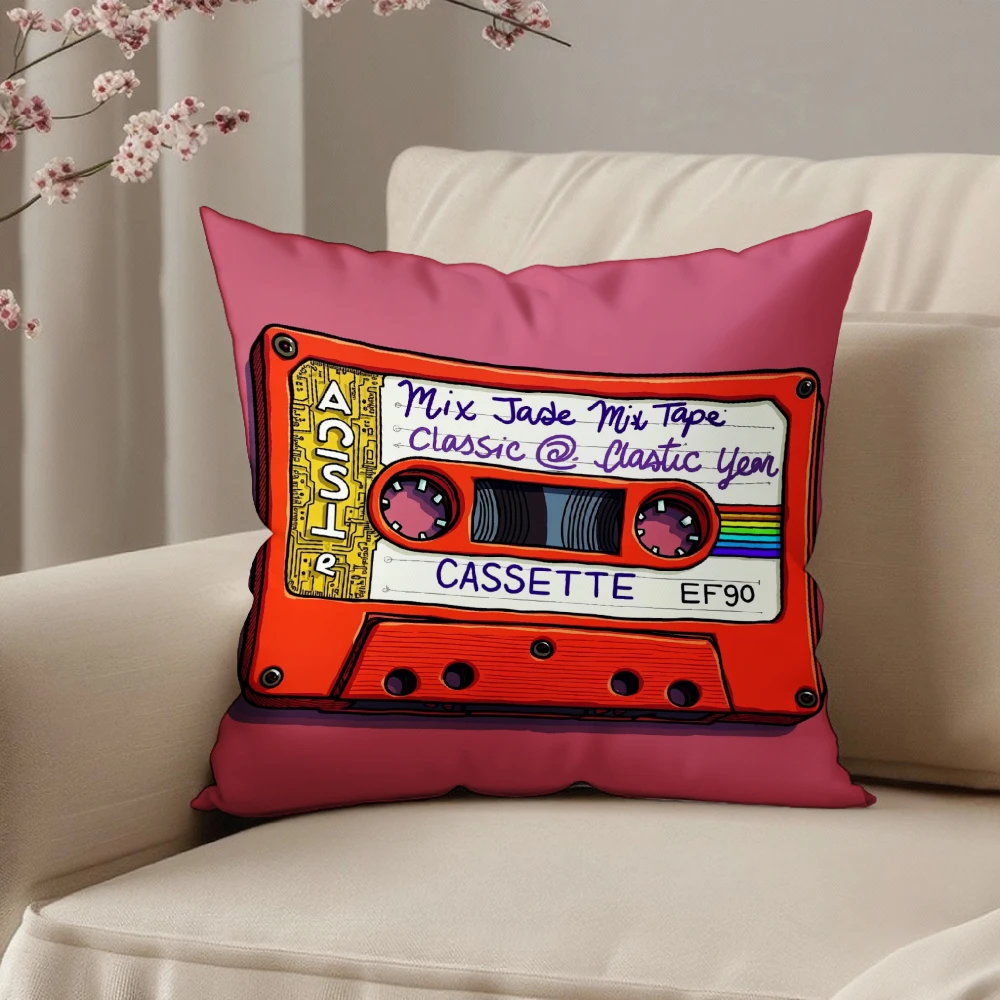 Square Throw Pillow Case Red Vintage Cassette Tape Mix Jade Mi Tape Classic A Classic Yom Print For Living Room Sofa Bedroom Hom