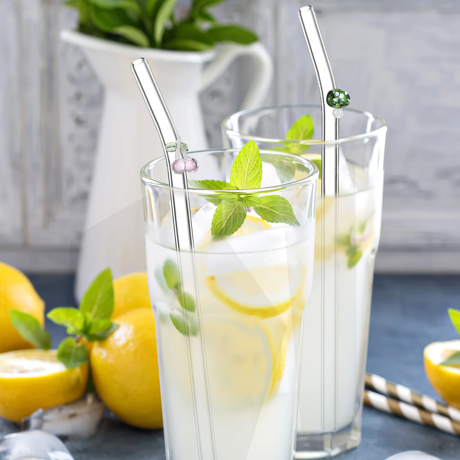 

1Set Clear Glass Drinking Straws Reusable Glass Straw Set Household Use Curved Design with Cleaning Brush Clear Reusable Straw